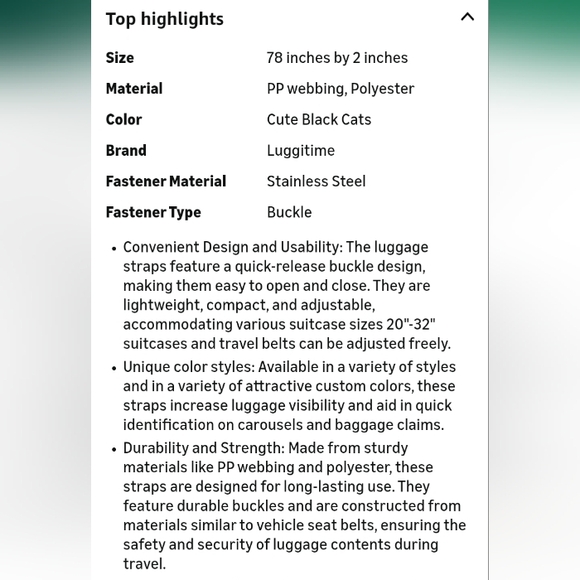 Cute Black Cat Heavy Duty Adjustable Luggage Belt Strap NWT - Picture 6 of 6